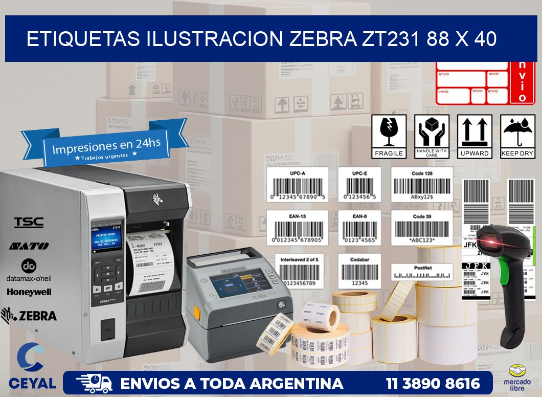 ETIQUETAS ILUSTRACION ZEBRA ZT231 88 x 40