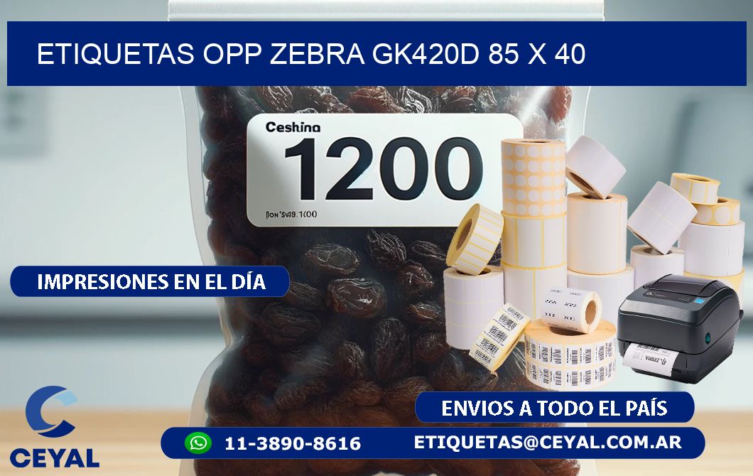 ETIQUETAS OPP ZEBRA GK420D 85 x 40