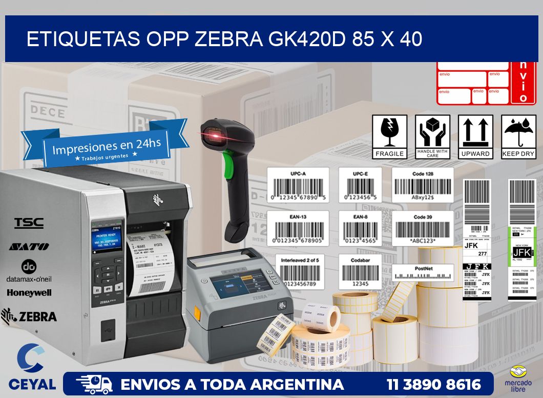 ETIQUETAS OPP ZEBRA GK420D 85 x 40
