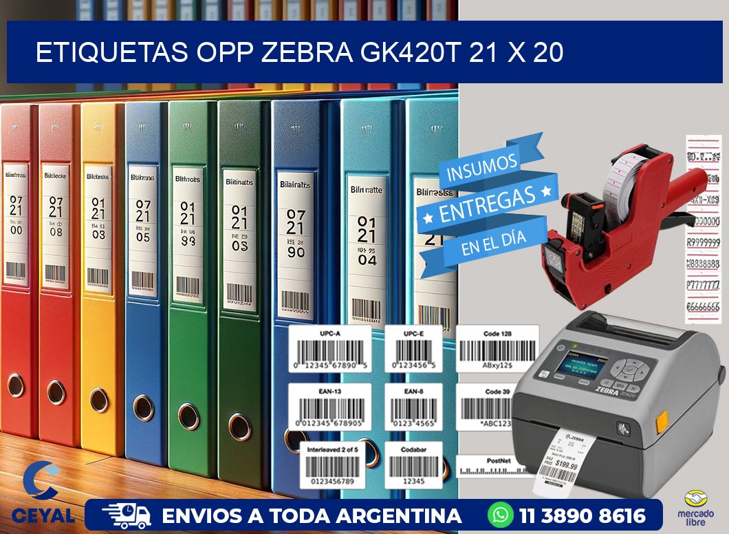 ETIQUETAS OPP ZEBRA GK420T 21 x 20