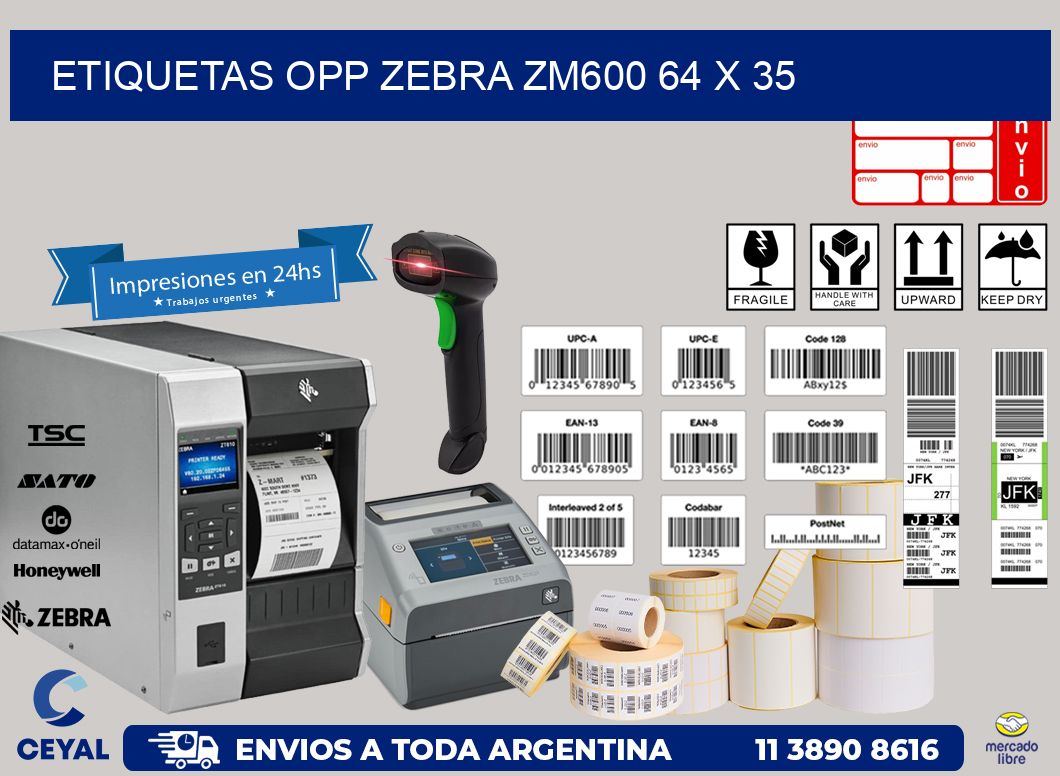 ETIQUETAS OPP ZEBRA ZM600 64 x 35