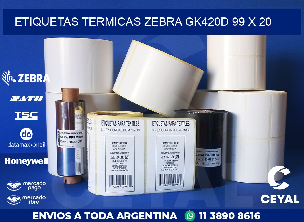 ETIQUETAS TERMICAS ZEBRA GK420D 99 x 20