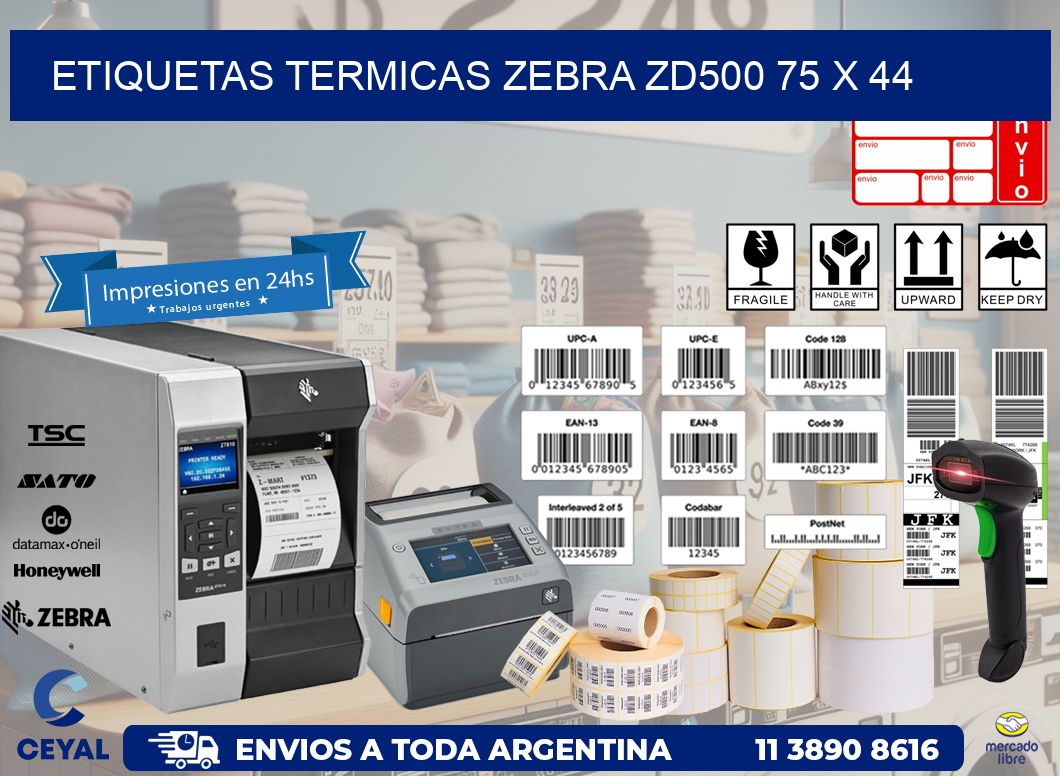 ETIQUETAS TERMICAS ZEBRA ZD500 75 x 44