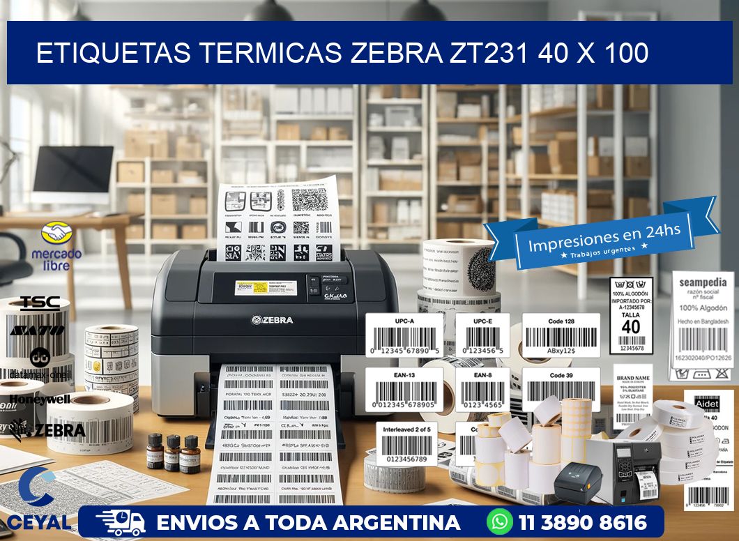 ETIQUETAS TERMICAS ZEBRA ZT231 40 x 100