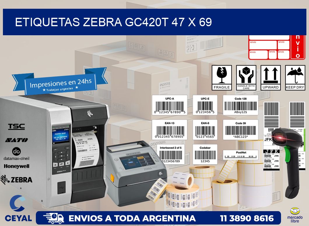 ETIQUETAS Zebra GC420T 47 x 69