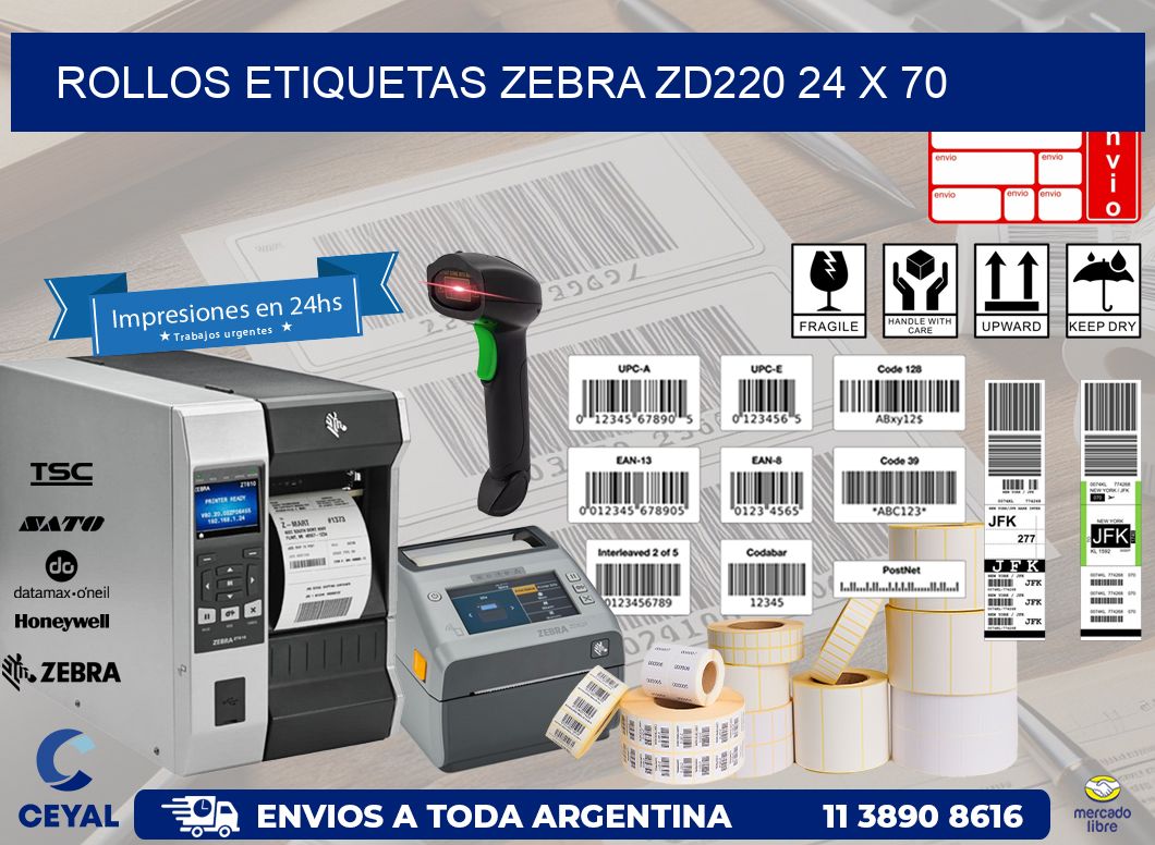 ROLLOS ETIQUETAS Zebra ZD220 24 x 70