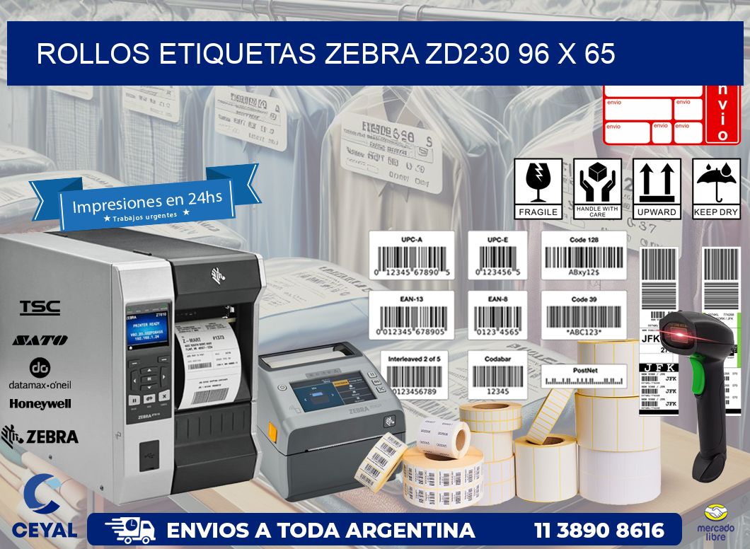 ROLLOS ETIQUETAS Zebra ZD230 96 x 65