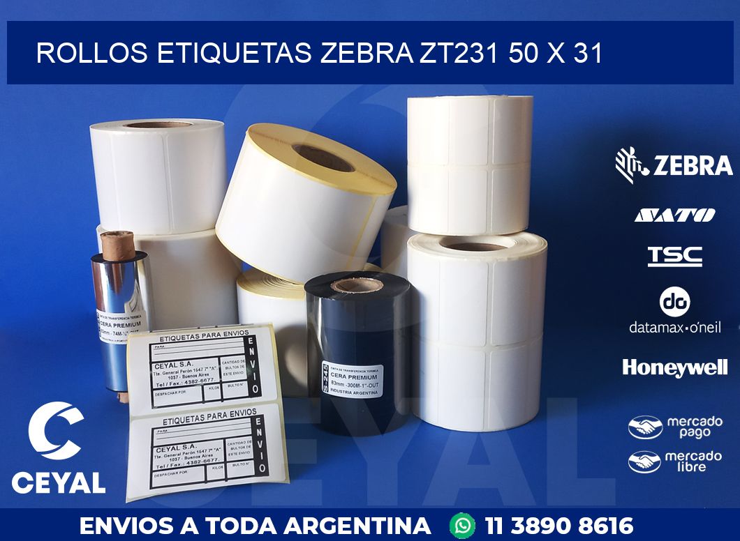 ROLLOS ETIQUETAS Zebra ZT231 50 x 31