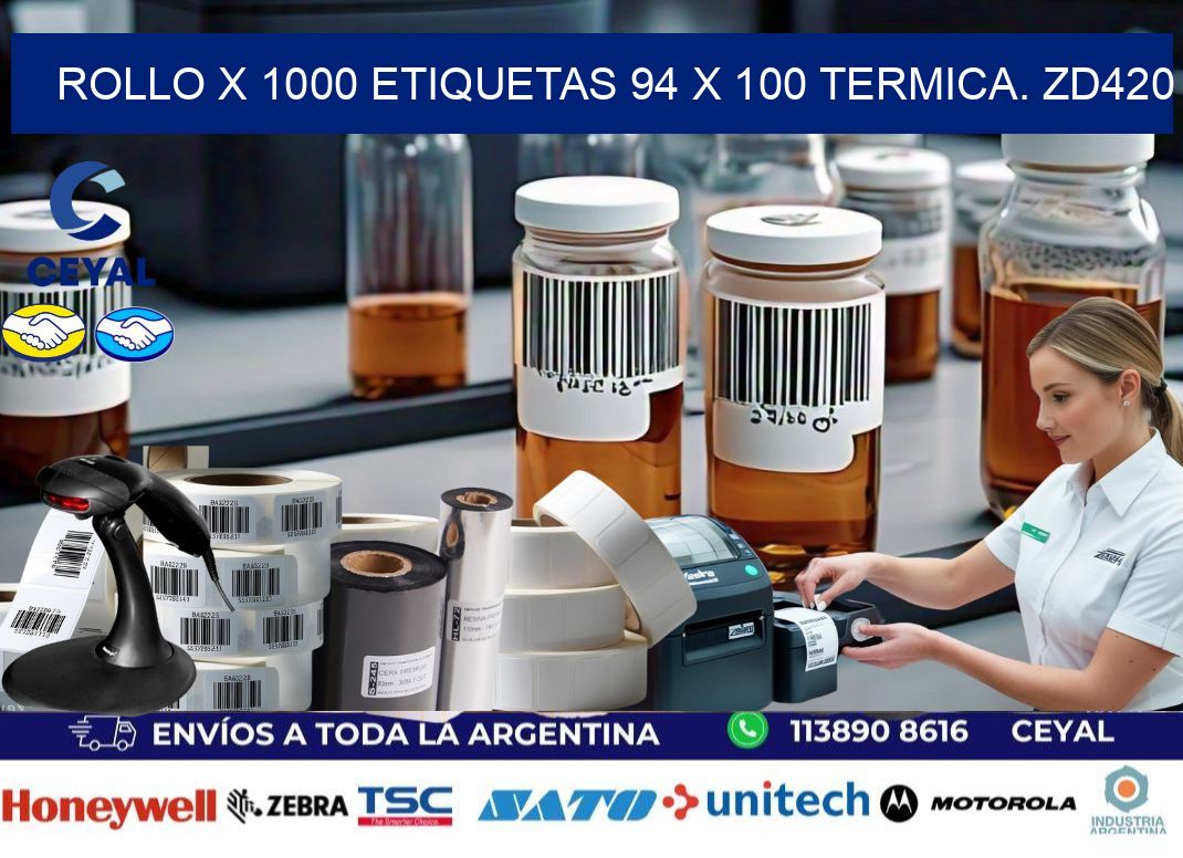 Rollo X 1000 etiquetas 94 x 100 termica. zd420