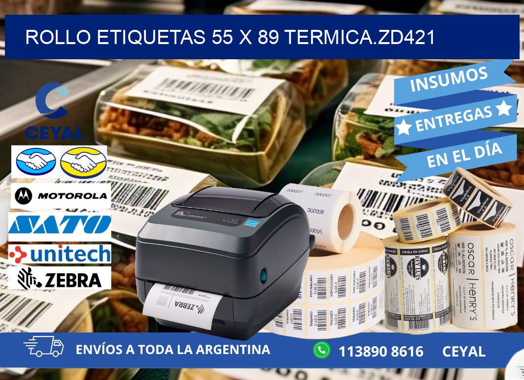 Rollo etiquetas 55 x 89 termica.zd421