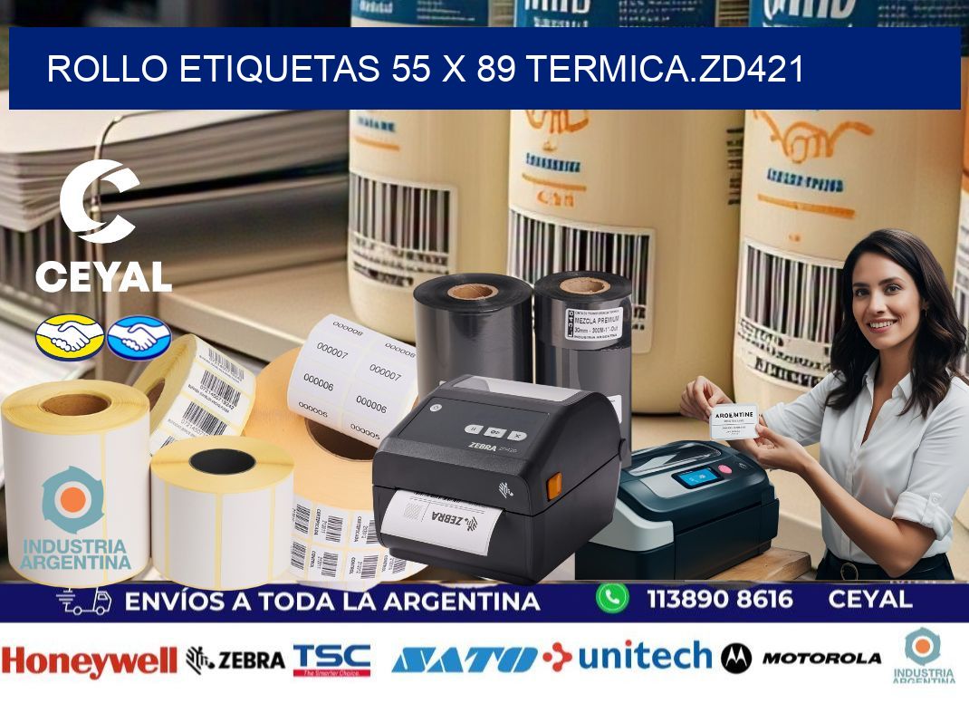 Rollo etiquetas 55 x 89 termica.zd421