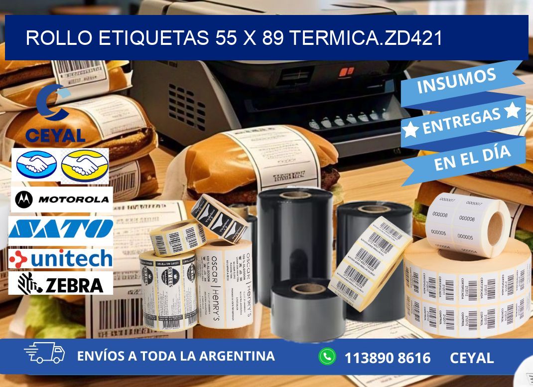 Rollo etiquetas 55 x 89 termica.zd421