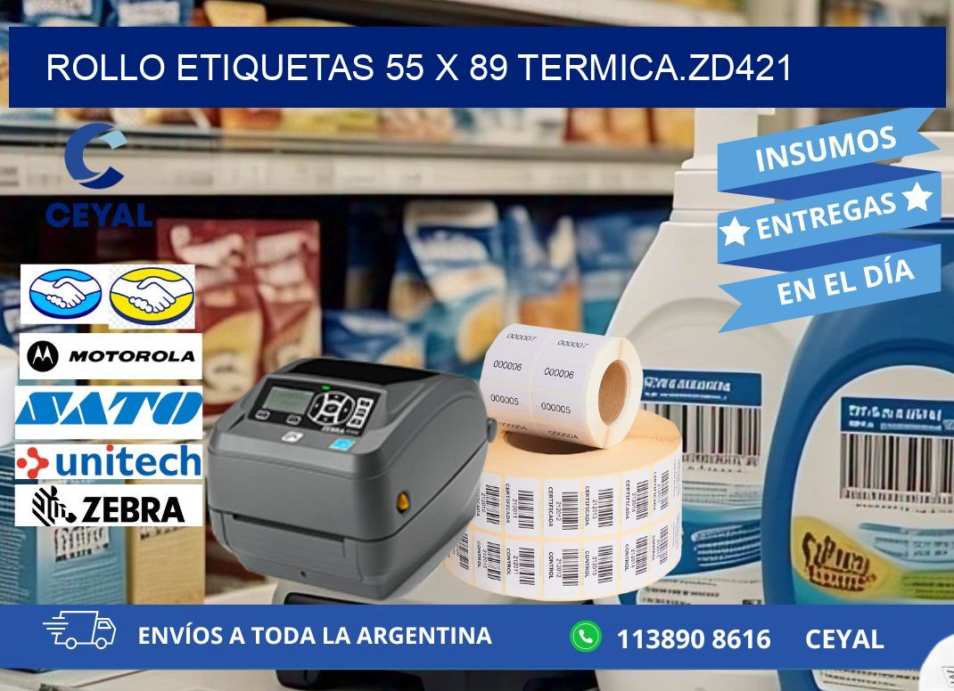 Rollo etiquetas 55 x 89 termica.zd421