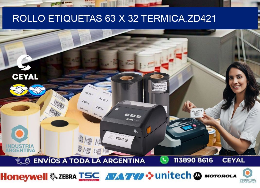 Rollo etiquetas 63 x 32 termica.zd421