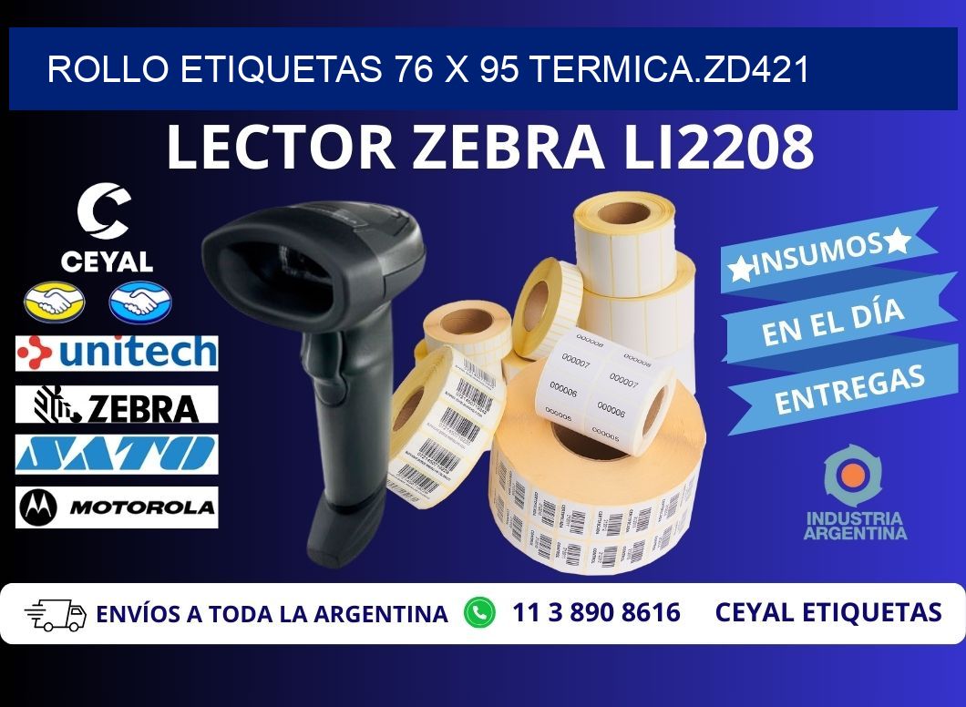 Rollo etiquetas 76 x 95 termica.zd421