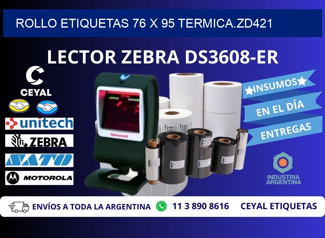 Rollo etiquetas 76 x 95 termica.zd421