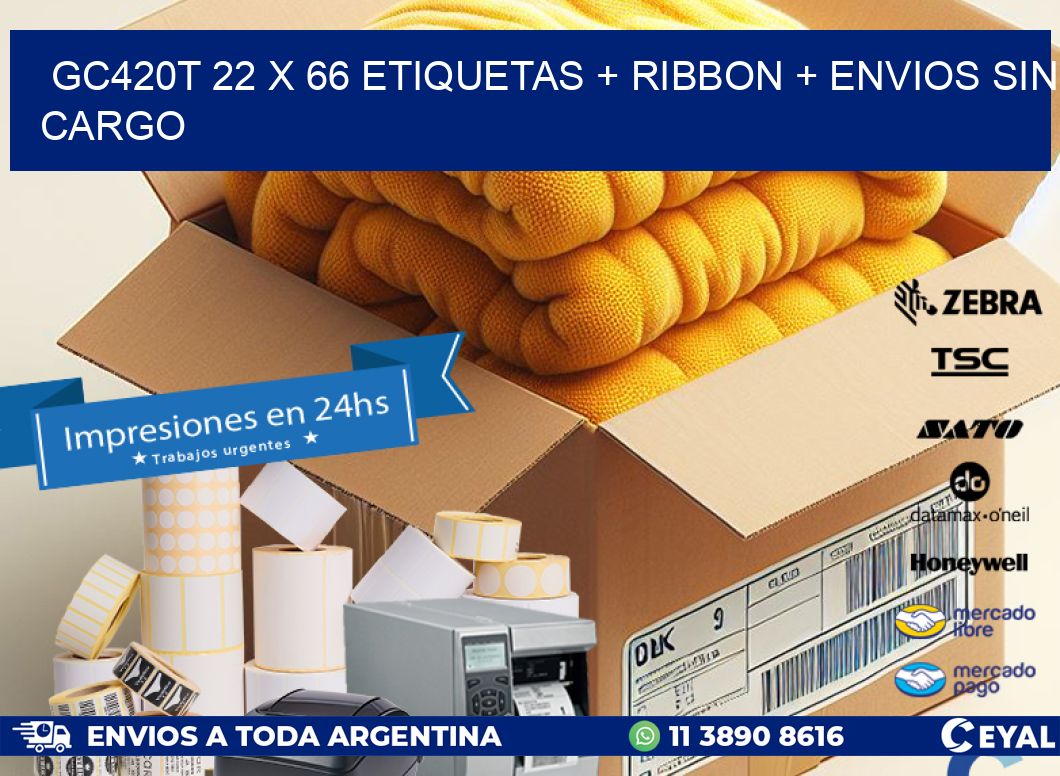 GC420T 22 x 66 etiquetas + ribbon + envios sin cargo