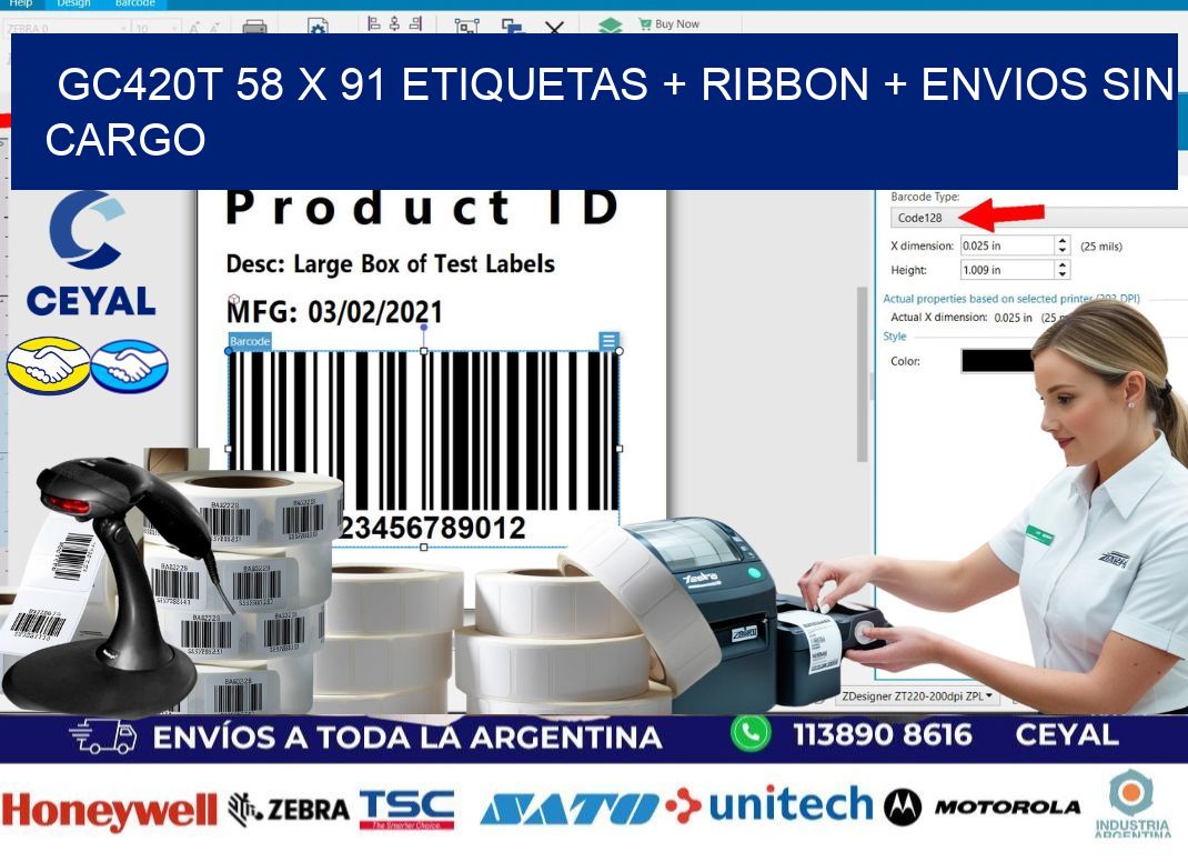 GC420T 58 x 91 etiquetas + ribbon + envios sin cargo