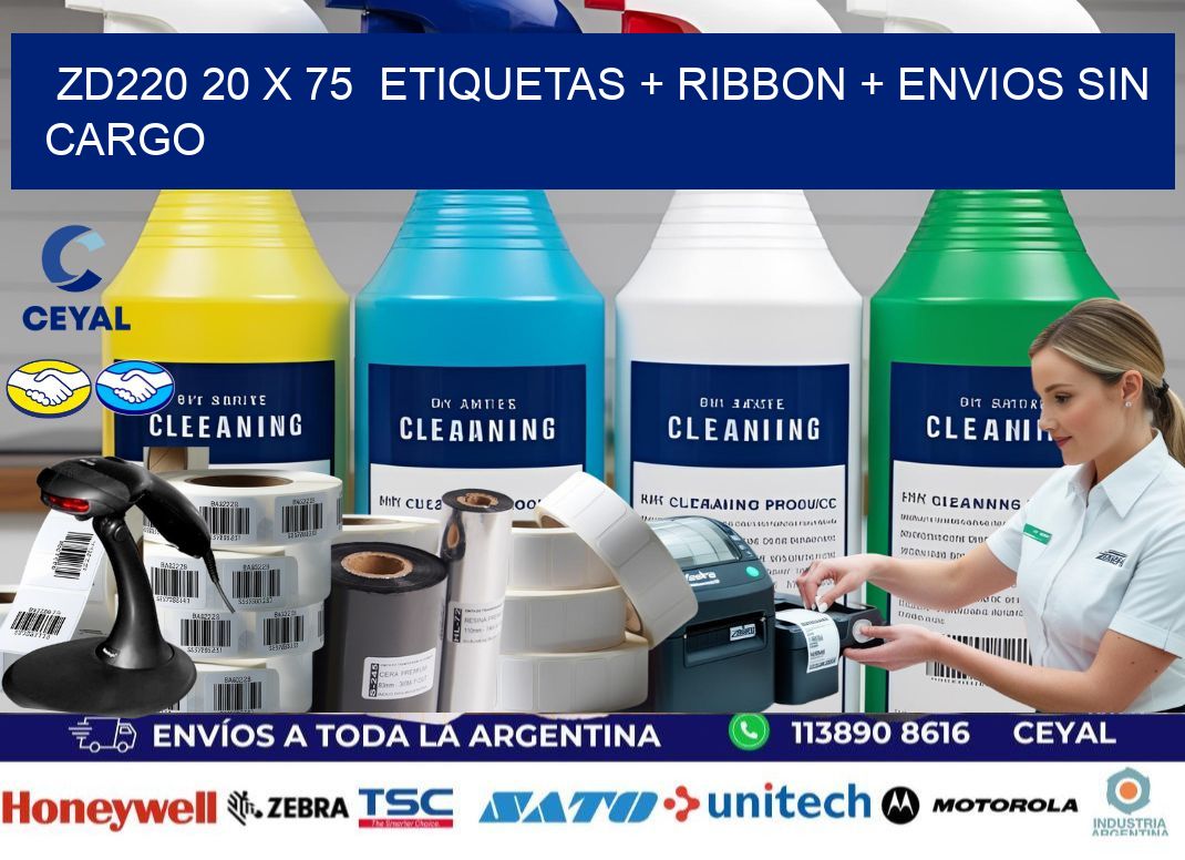 ZD220 20 x 75  etiquetas + ribbon + envios sin cargo