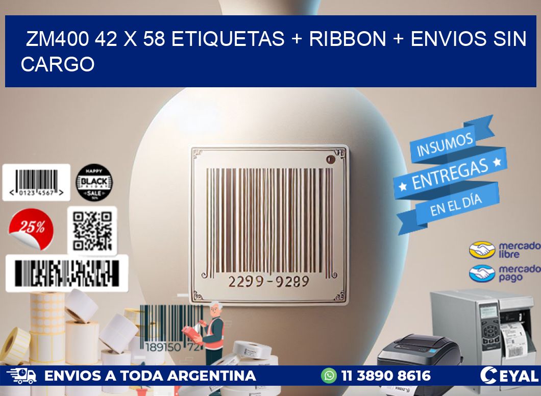 ZM400 42 x 58 etiquetas + ribbon + envios sin cargo
