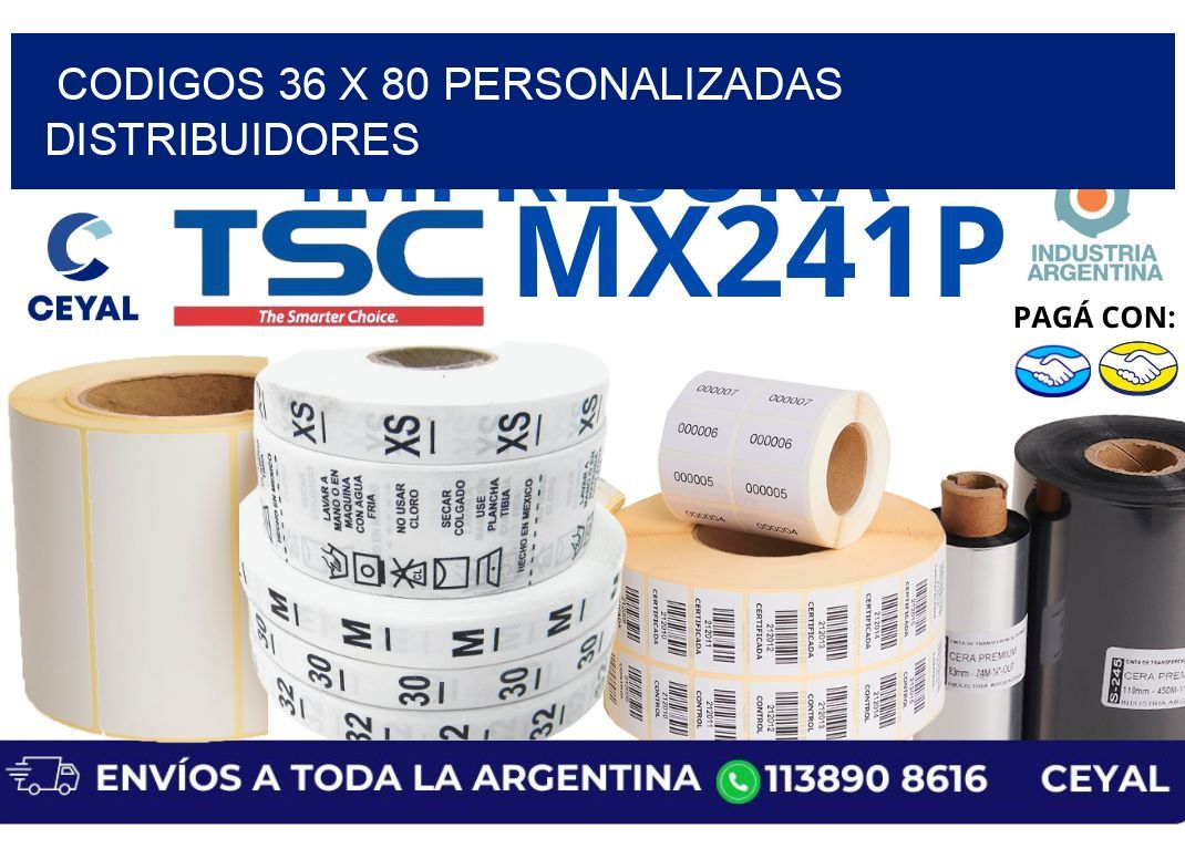 codigos 36 x 80 personalizadas distribuidores