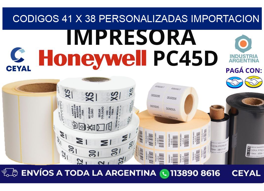 codigos 41 x 38 personalizadas importacion