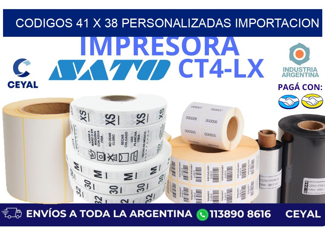 codigos 41 x 38 personalizadas importacion
