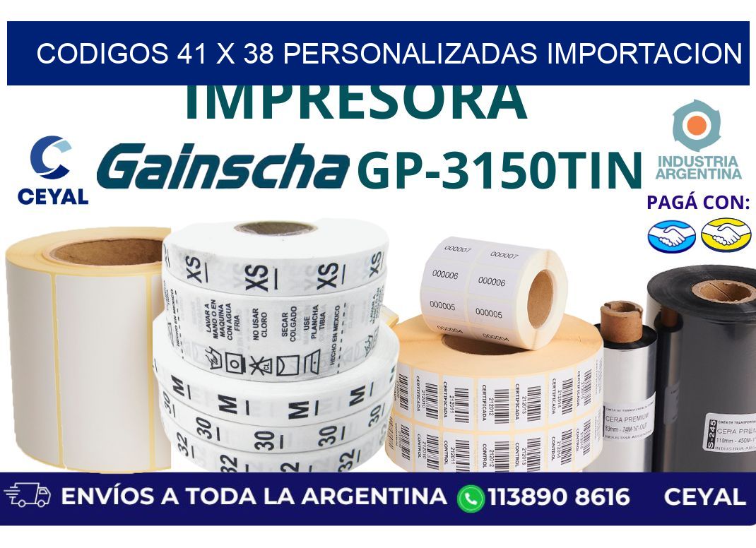 codigos 41 x 38 personalizadas importacion