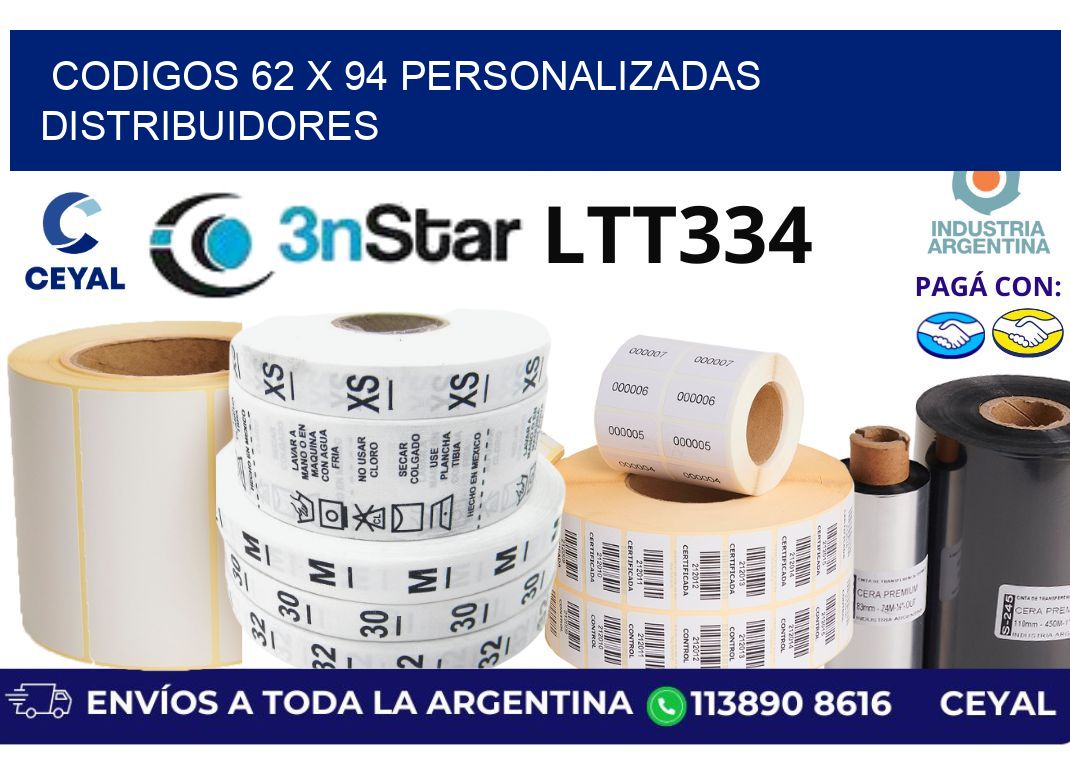 codigos 62 x 94 personalizadas distribuidores