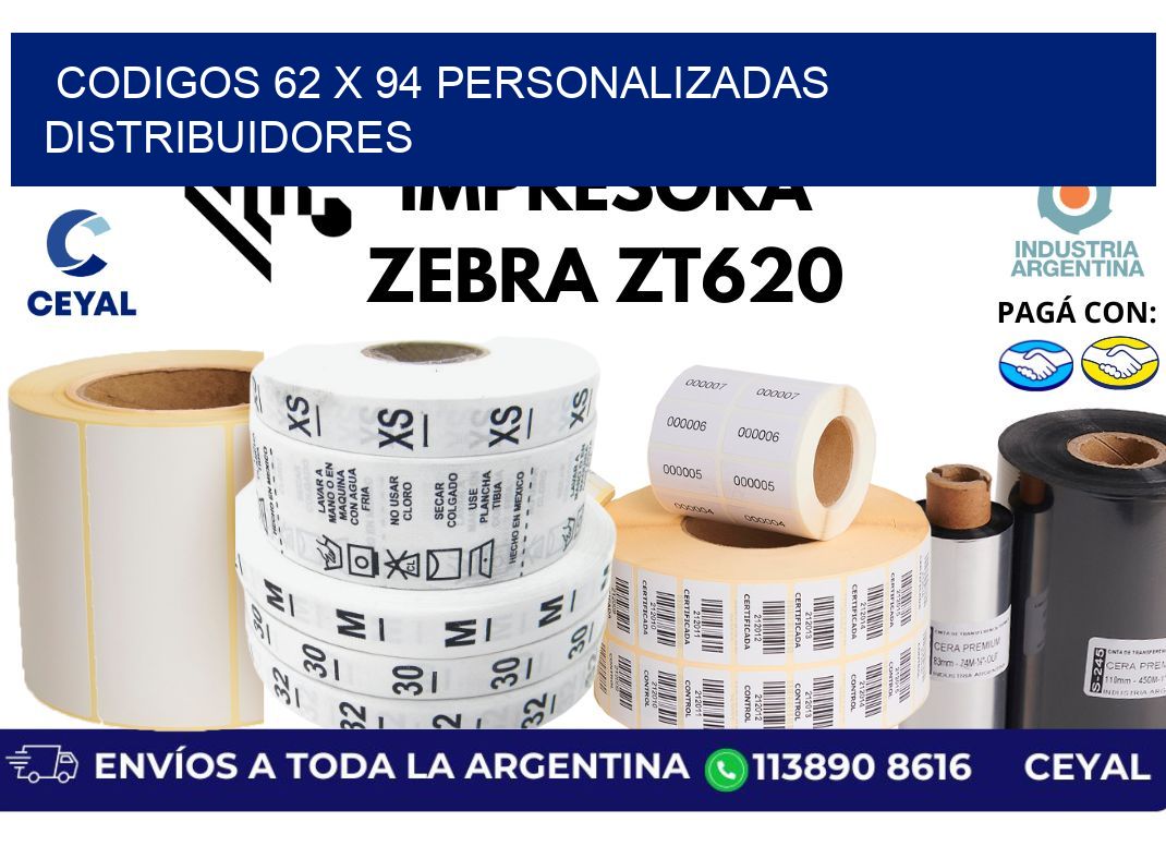 codigos 62 x 94 personalizadas distribuidores