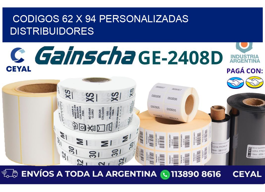 codigos 62 x 94 personalizadas distribuidores