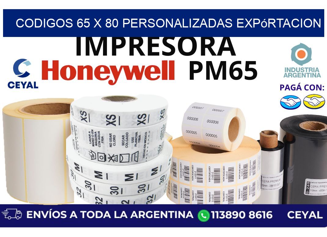 codigos 65 x 80 personalizadas expórtacion