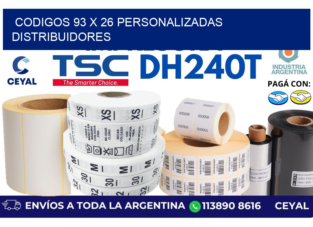 codigos 93 x 26 personalizadas distribuidores