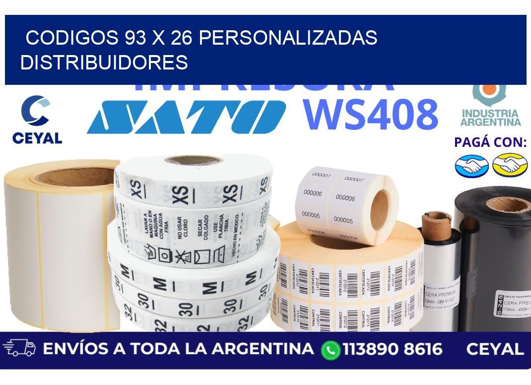 codigos 93 x 26 personalizadas distribuidores