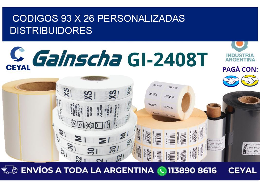 codigos 93 x 26 personalizadas distribuidores