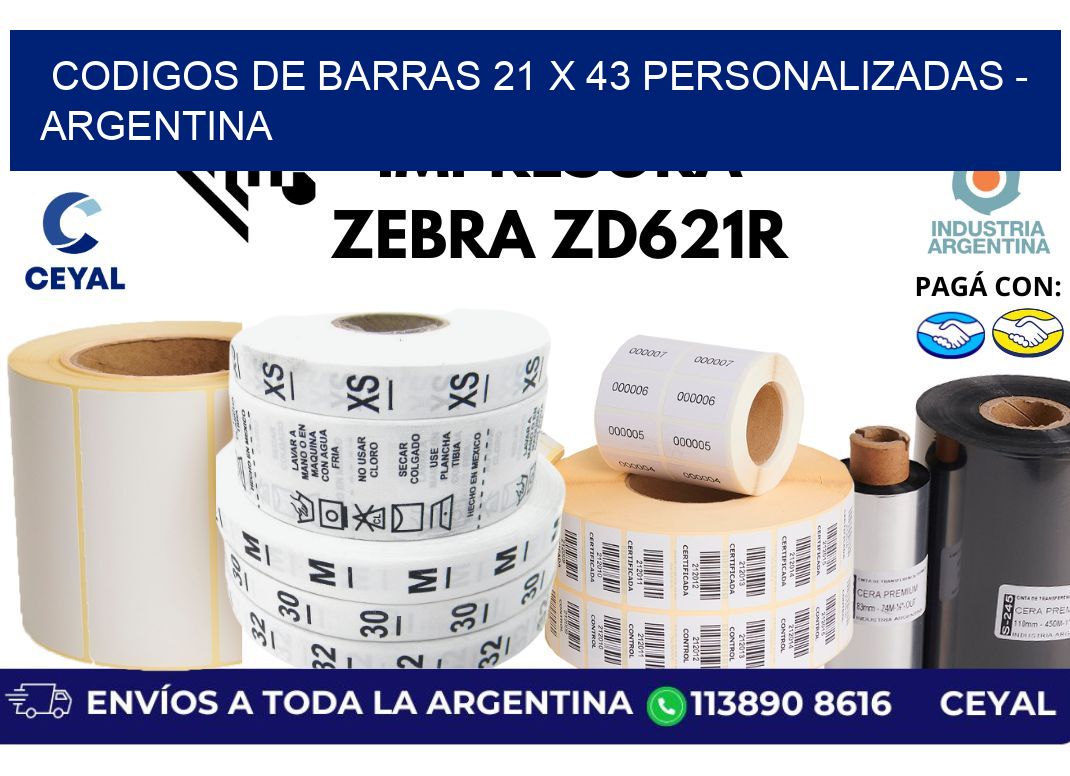 codigos de barras 21 x 43 personalizadas - Argentina