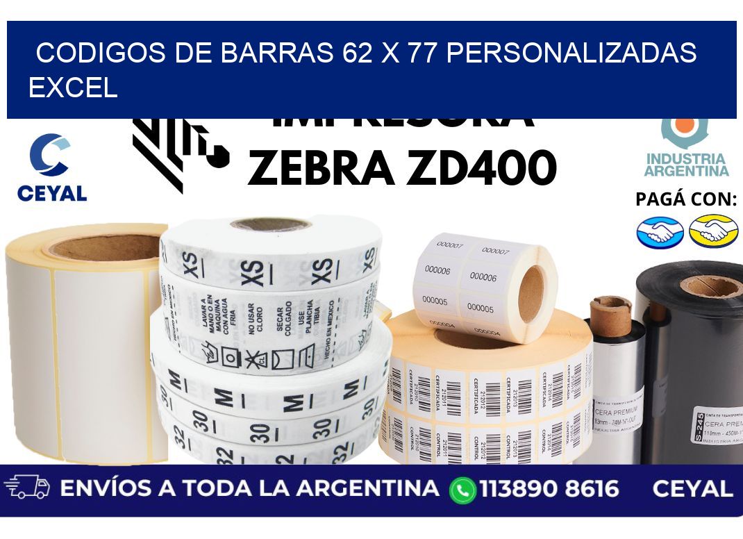 codigos de barras 62 x 77 personalizadas excel