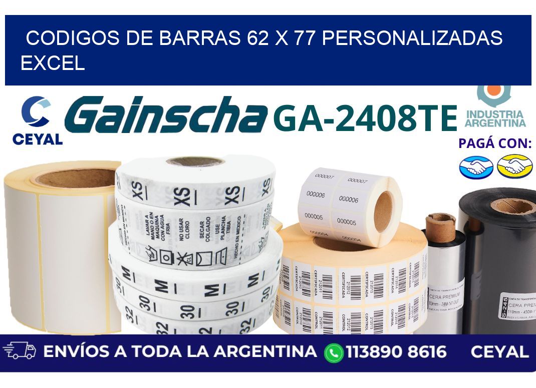 codigos de barras 62 x 77 personalizadas excel
