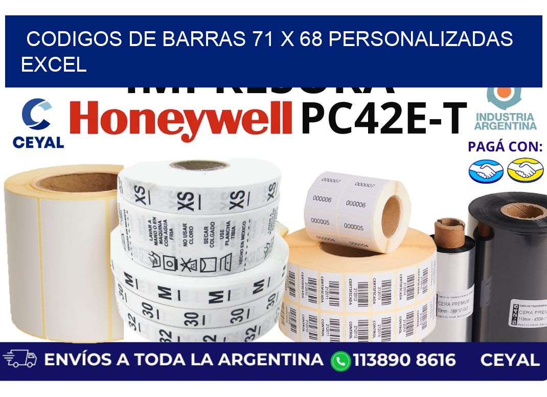 codigos de barras 71 x 68 personalizadas excel