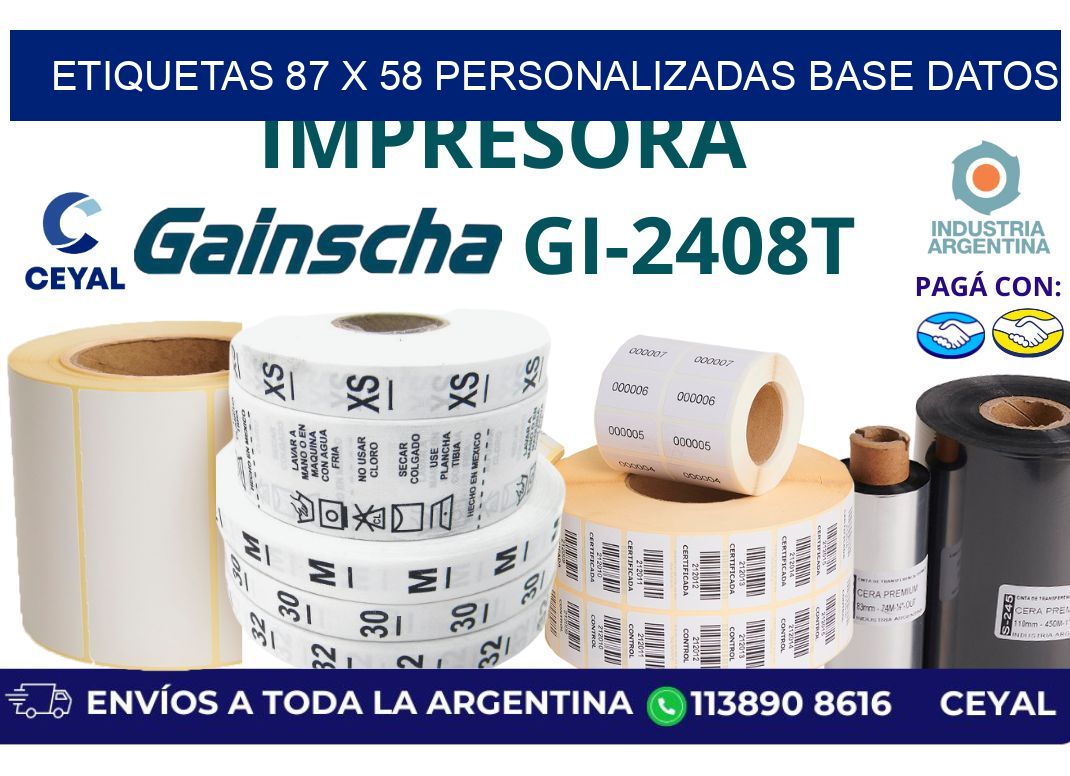 etiquetas 87 x 58 personalizadas base datos