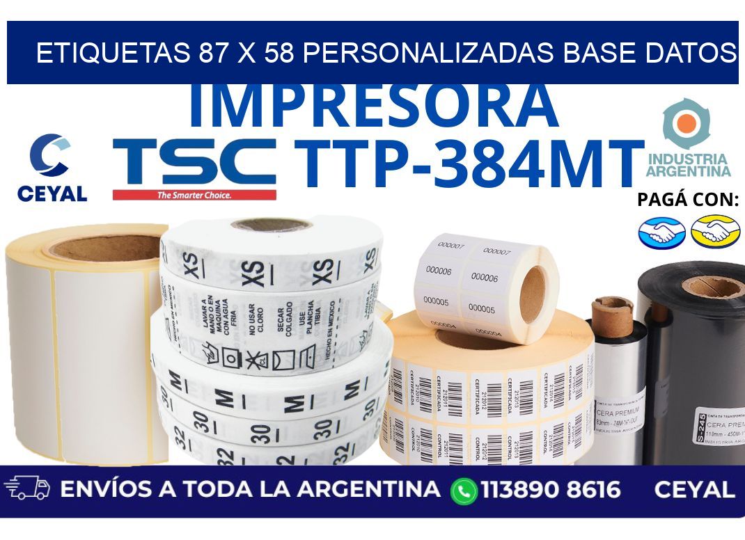 etiquetas 87 x 58 personalizadas base datos