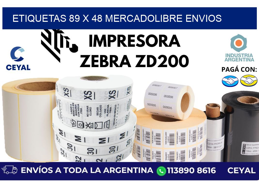 etiquetas 89 x 48 mercadolibre envios