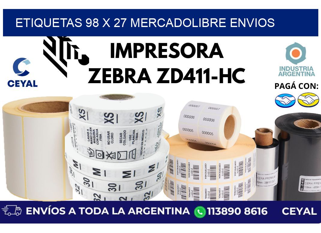 etiquetas 98 x 27 mercadolibre envios