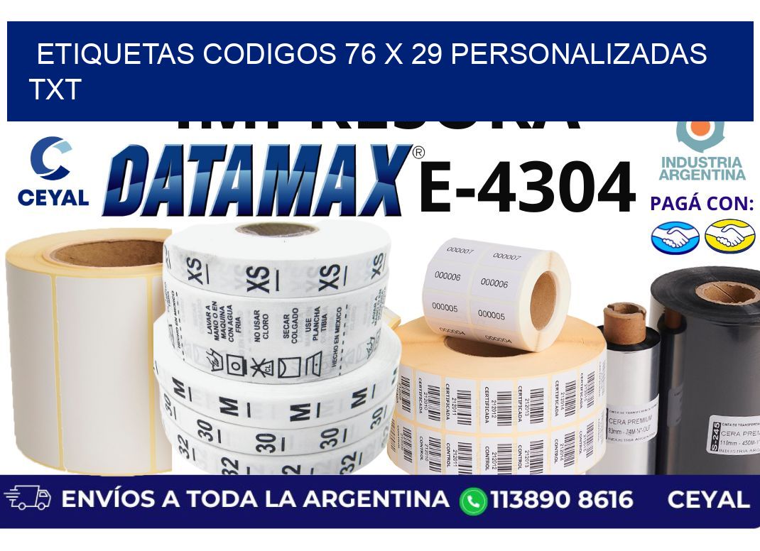 etiquetas codigos 76 x 29 personalizadas txt