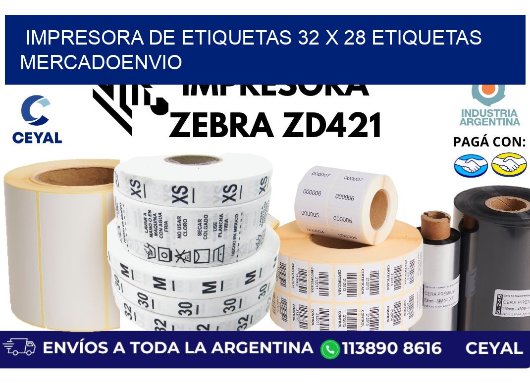 impresora de etiquetas 32 x 28 etiquetas mercadoenvio