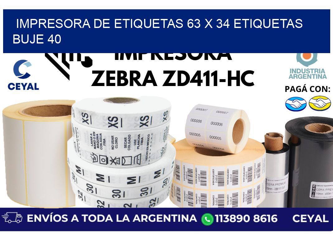 impresora de etiquetas 63 x 34 etiquetas buje 40