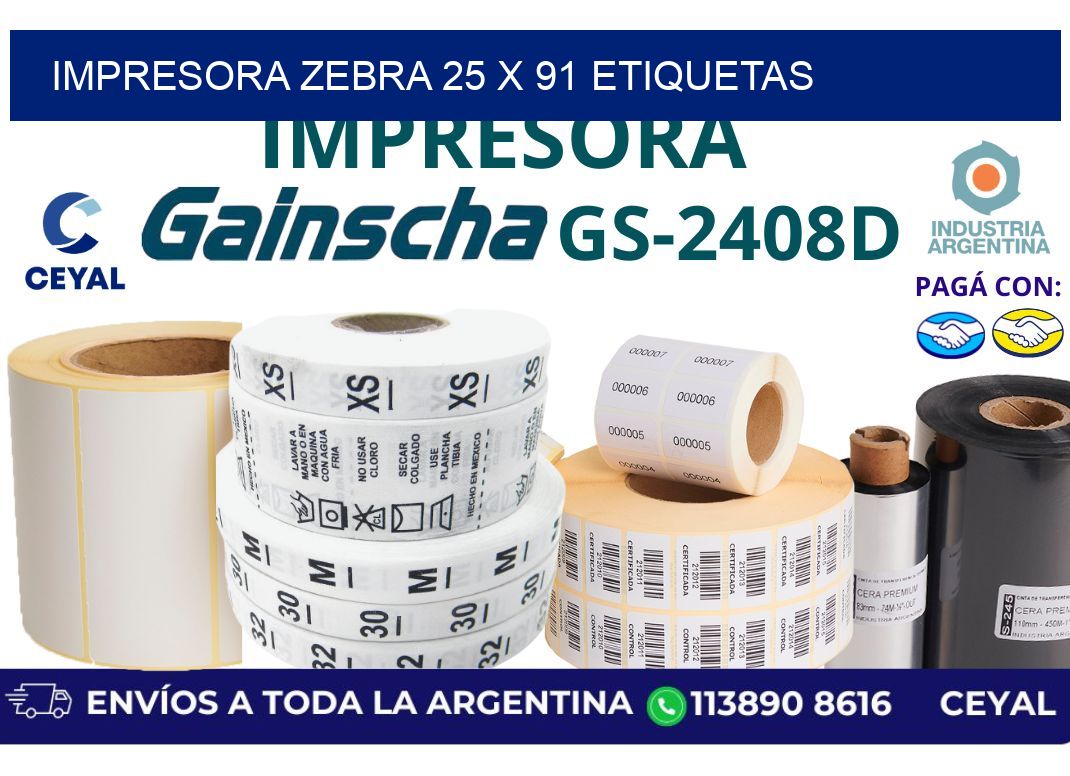 impresora zebra 25 x 91 etiquetas