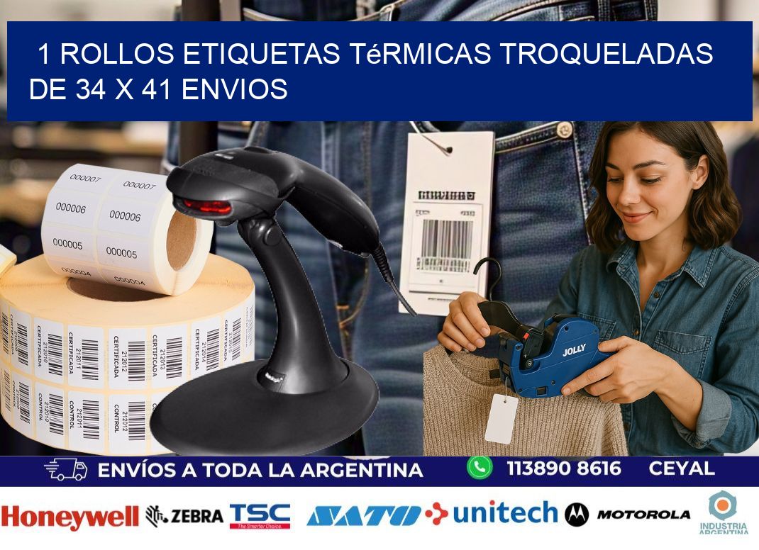 1 Rollos Etiquetas Térmicas Troqueladas De 34 x 41 ENVIOS
