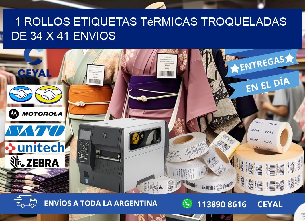 1 Rollos Etiquetas Térmicas Troqueladas De 34 x 41 ENVIOS