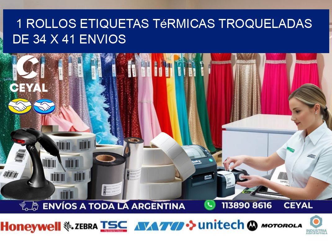 1 Rollos Etiquetas Térmicas Troqueladas De 34 x 41 ENVIOS